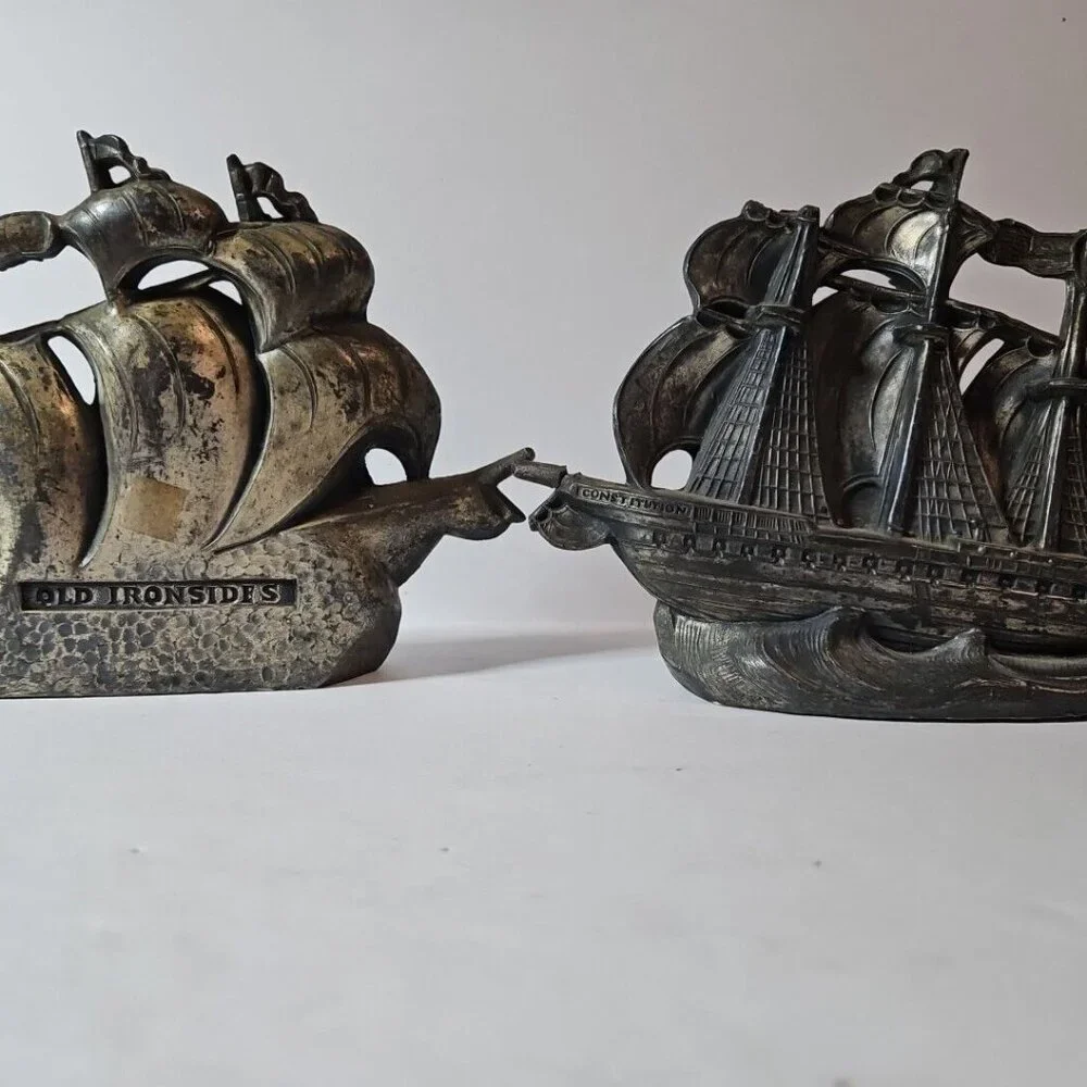 Old Ironsides Constitution 3 Mast Metal Bookends Set Of 2  1 Lb 8 Oz Each - Picture 2 of 16